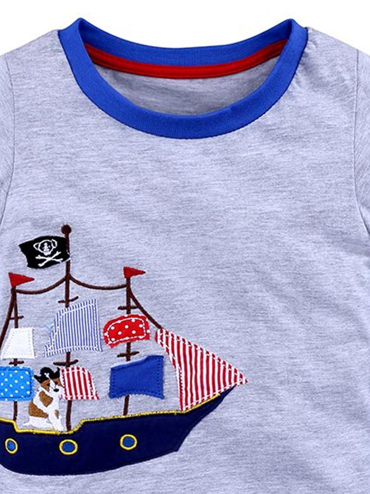 Pirate Pooch Short Sleeve T-Shirt - Grey and Blue - Stylemykid.com