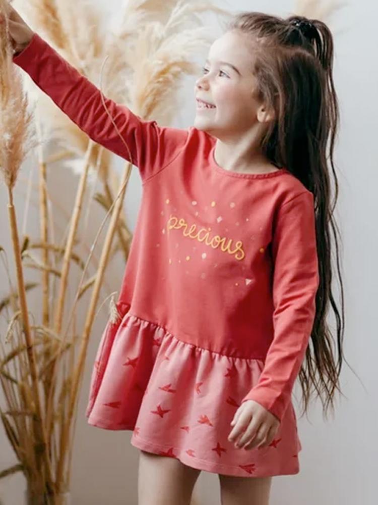 Artie - 'Precious' Blush Red Girls Dress with Flying Birds Pattern - Stylemykid.com