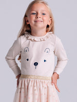 Artie - Princess Bear - Ribbed Pale Pink Long Sleeve Embroidered Top with Ruffled Neck from 12M to 4Y - Stylemykid.com