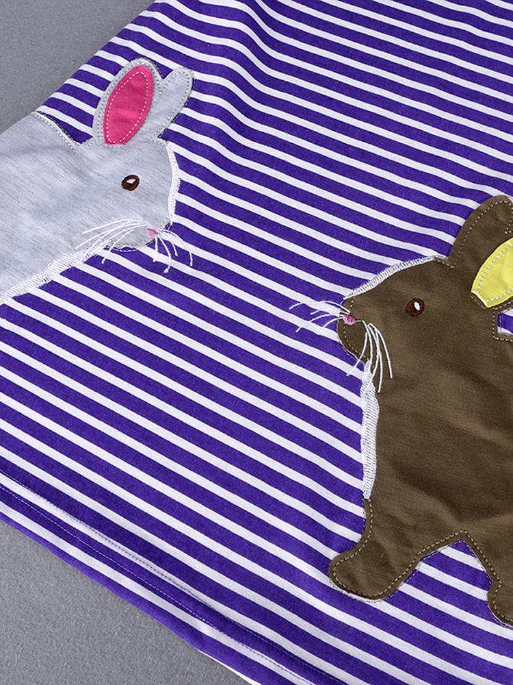 Bunny Friends - Purple & White Striped Girls Dress with Bunny Appliqué Details - Stylemykid.com