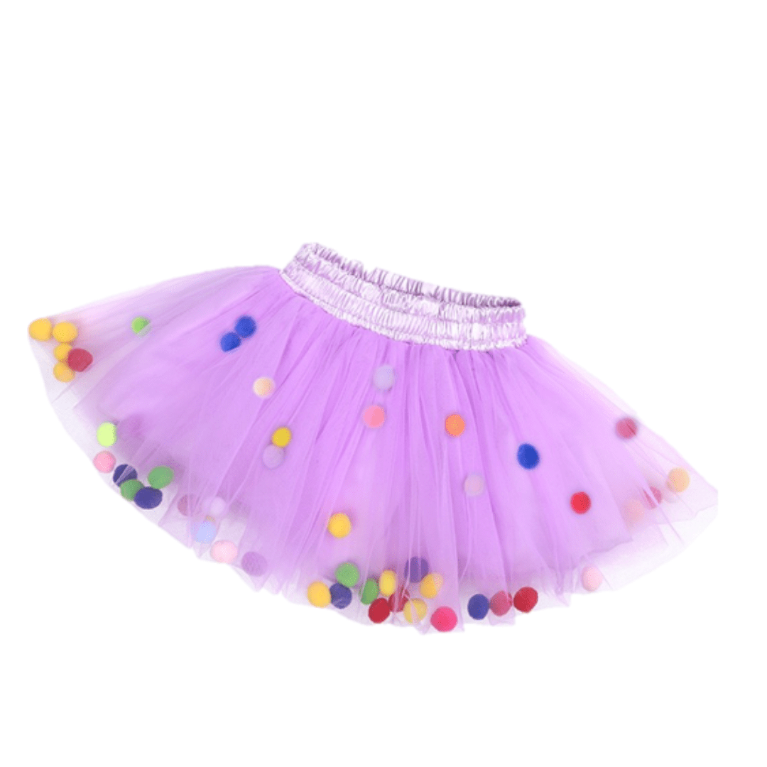 Girls Tulle Pom Pom Tutu Skirt Purple