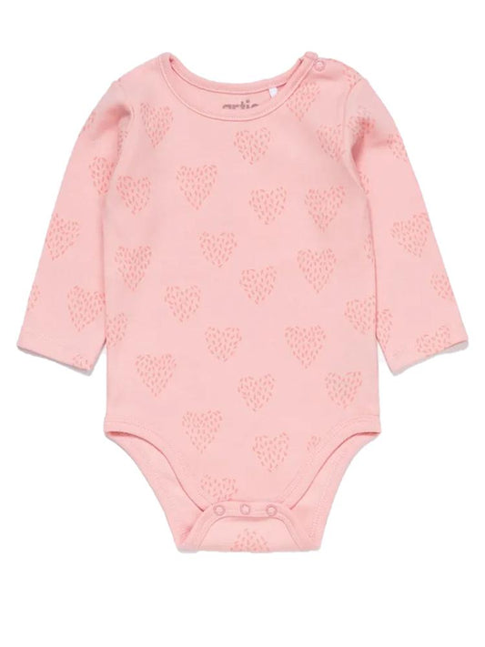 Artie - Long Sleeve Pink Baby Cotton Bodysuit - Feathered Hearts 3 to 18 months - Stylemykid.com