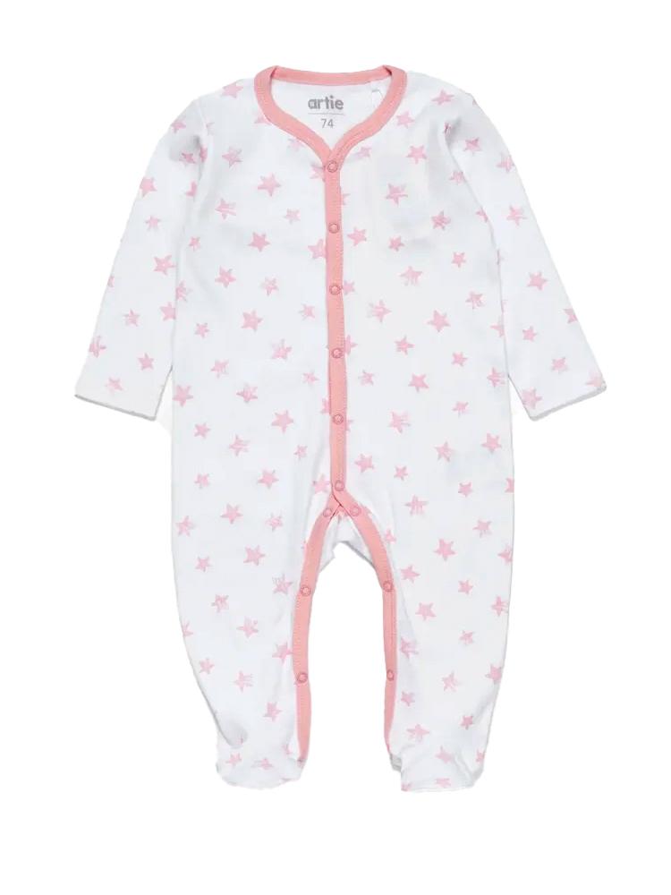 Artie - White & Pink Stars Baby Interlock Sleepsuit 0 to 12 Months - Stylemykid.com