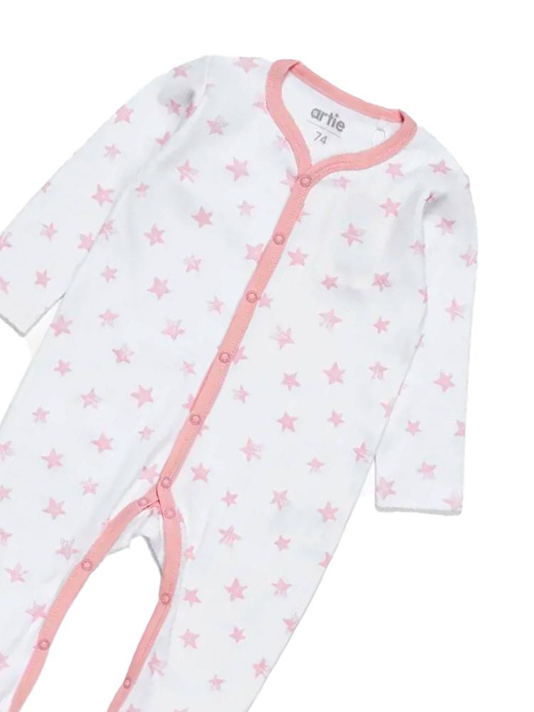 Artie - White & Pink Stars Baby Interlock Sleepsuit 0 to 12 Months - Stylemykid.com