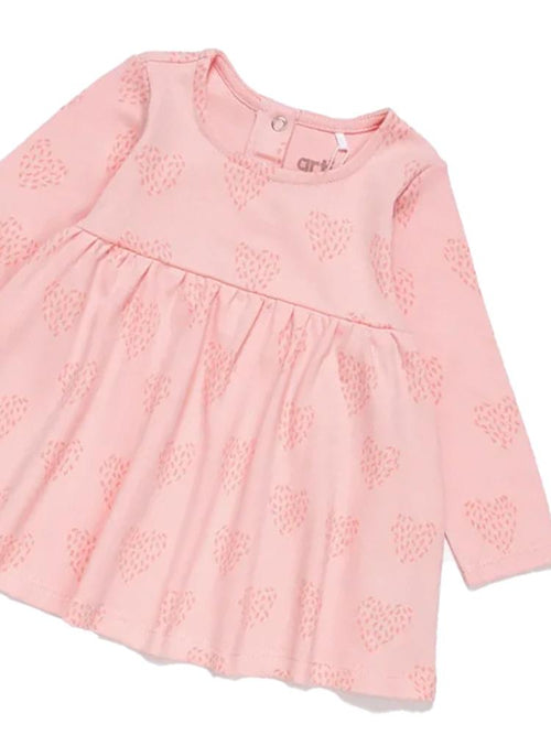 Artie - Feathered Heart Long Sleeve Pink Baby Interlock Dress 6 to 24 Months - Stylemykid.com