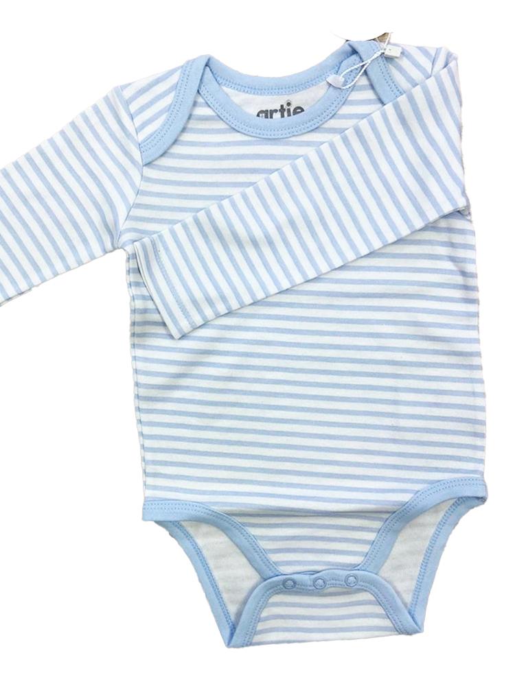Artie - Sleepy Panda / Sky Blue & White Striped Long Sleeve Baby Interlock Bodysuits - 2 Pack Set - Stylemykid.com