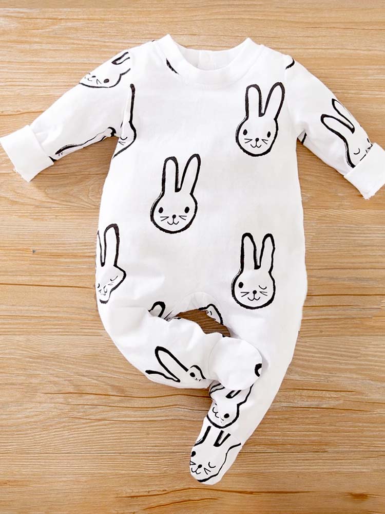 Baby Footed White Sleepsuit with Bunny Rabbit Design - 3 to 12 Months - Stylemykid.com