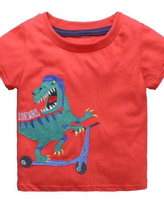 Racing Roaring Dino Short Sleeve Red T-Shirt - Stylemykid.com