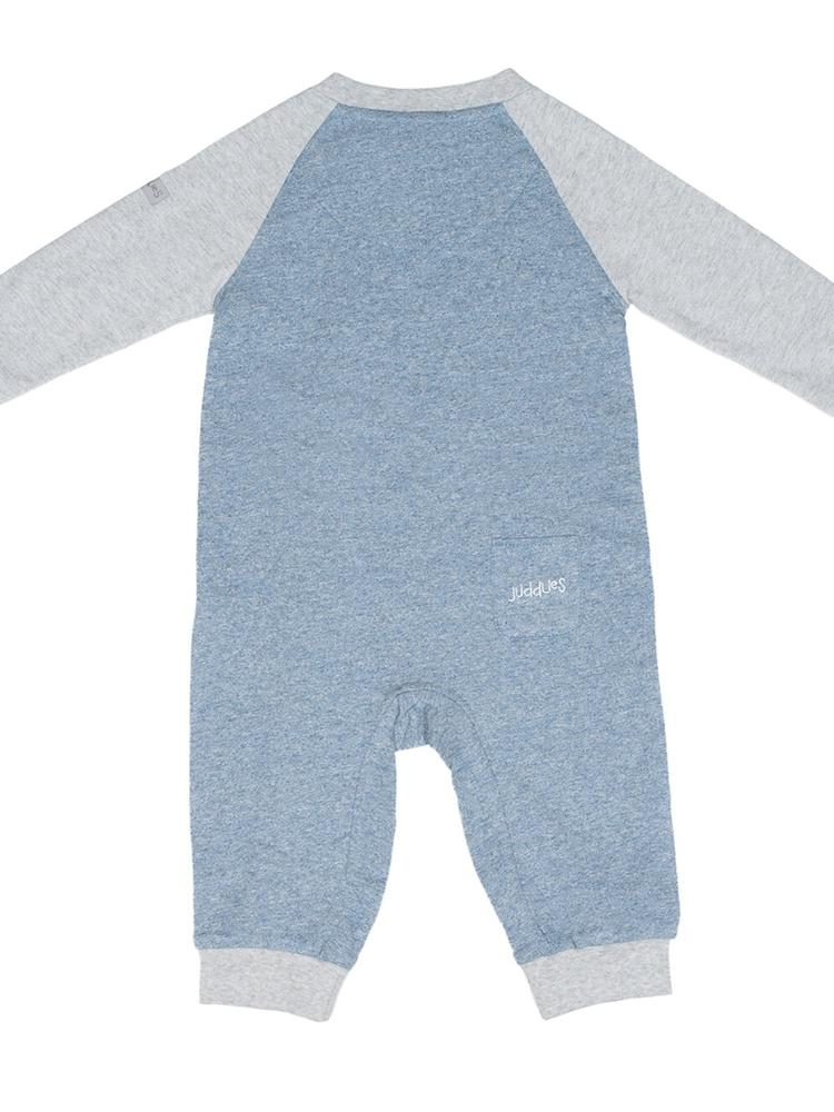 Juddlies - Organic Baby Playsuit Sleepsuit with Double Zip - Raglan Collection - Denim Blue - Stylemykid.com