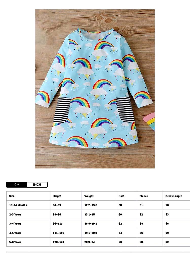 Rainbow Print Girls Dress - Sky Blue - 18 months to 6 Years - Stylemykid.com
