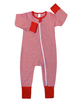 Red Monochrome Stripes Baby Zip Sleepsuit with Hand & Feet Cuffs - Stylemykid.com