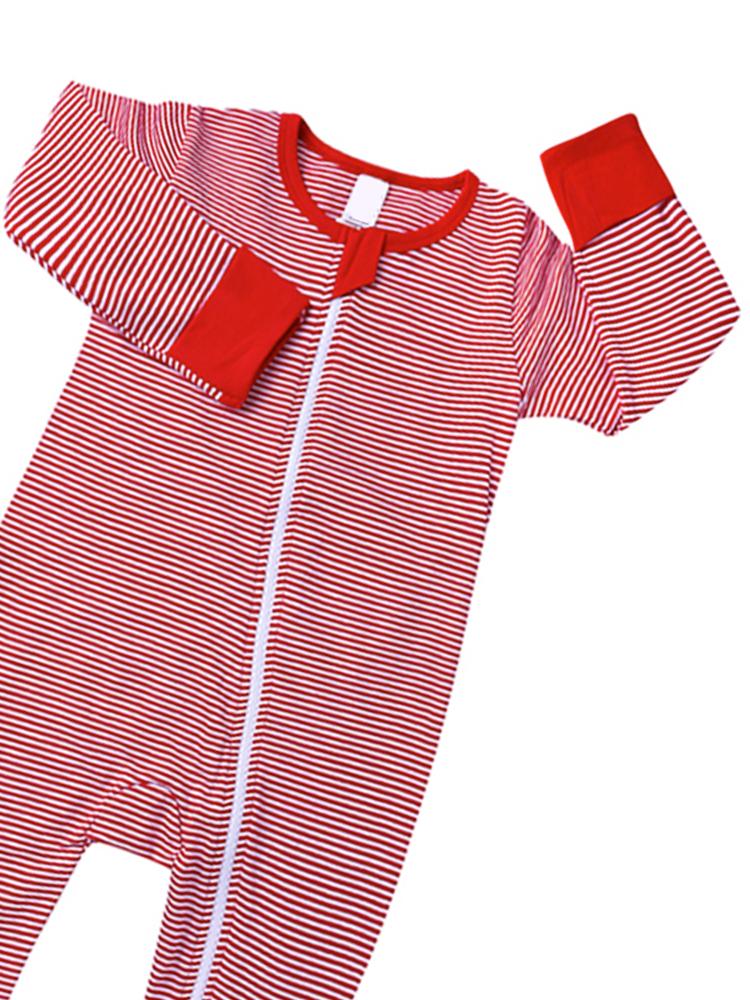 Red Monochrome Stripes Baby Zip Sleepsuit with Hand & Feet Cuffs - Stylemykid.com