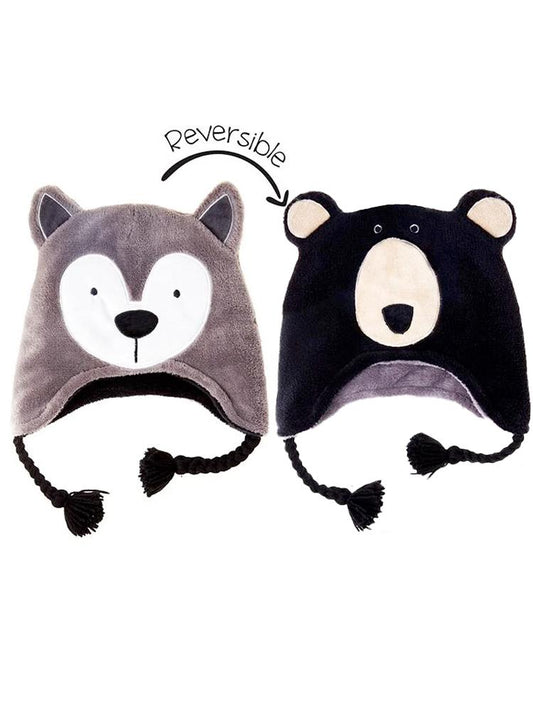 Flapjack Kids - Reversible Winter Hat - Wolf & Bear - 6 months to 6 years - Stylemykid.com