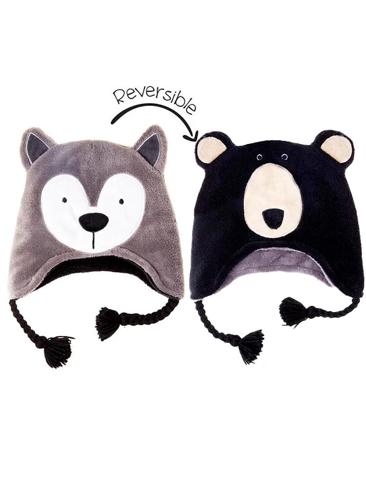 Flapjack Kids - Reversible Winter Hat - Wolf & Bear - 6 months to 6 years - Stylemykid.com