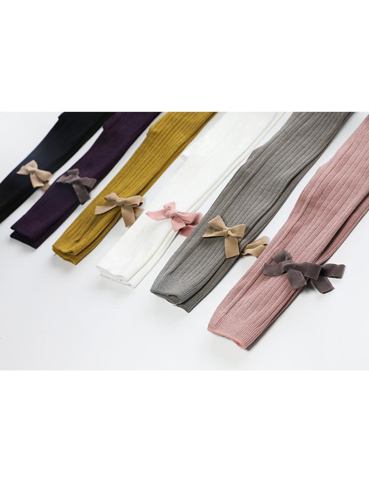 Grey Ribbon Bow Ribbed Footless Girls Tights/ Leggings - Stylemykid.com