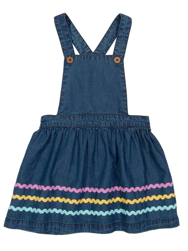 KITE Organic - Ric Rac Denim Blue Girls Pinafore Baby and Little Girls Dress - 3 to 6 Months - Stylemykid.com