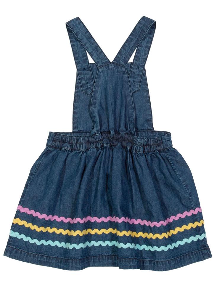 KITE Organic - Ric Rac Denim Blue Girls Pinafore Baby and Little Girls Dress - 3 to 6 Months - Stylemykid.com