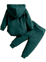 Dark Green Baby Hooded Bodysuit and Bottoms - 2 Piece Ribbed Outfit - 3M-18M - Stylemykid.com