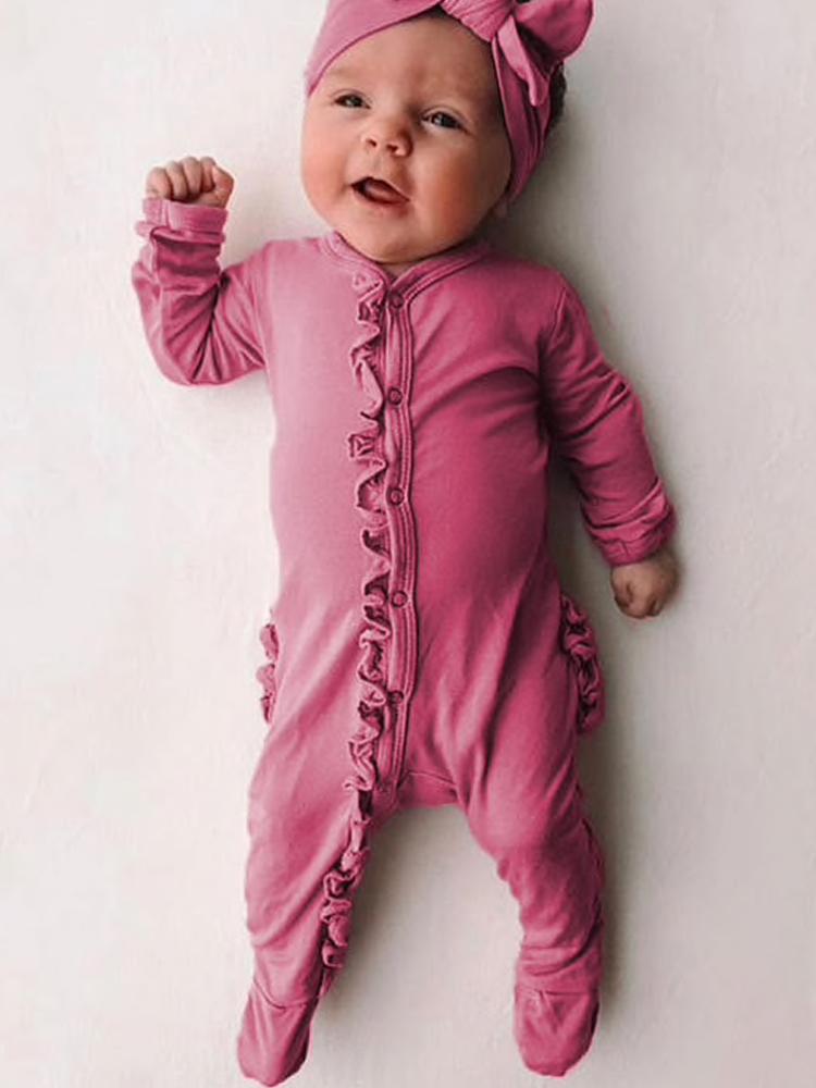 Pink Baby Ruffle Footed Sleepsuit with Matching Headband 9 to 18 months - Stylemykid.com