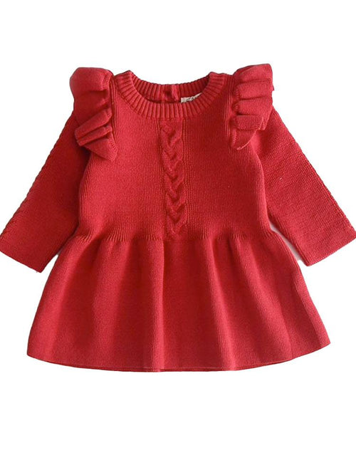 Little Girls Ruby Red Jumper Dress with Frill Design 12 to 18 months - Stylemykid.com