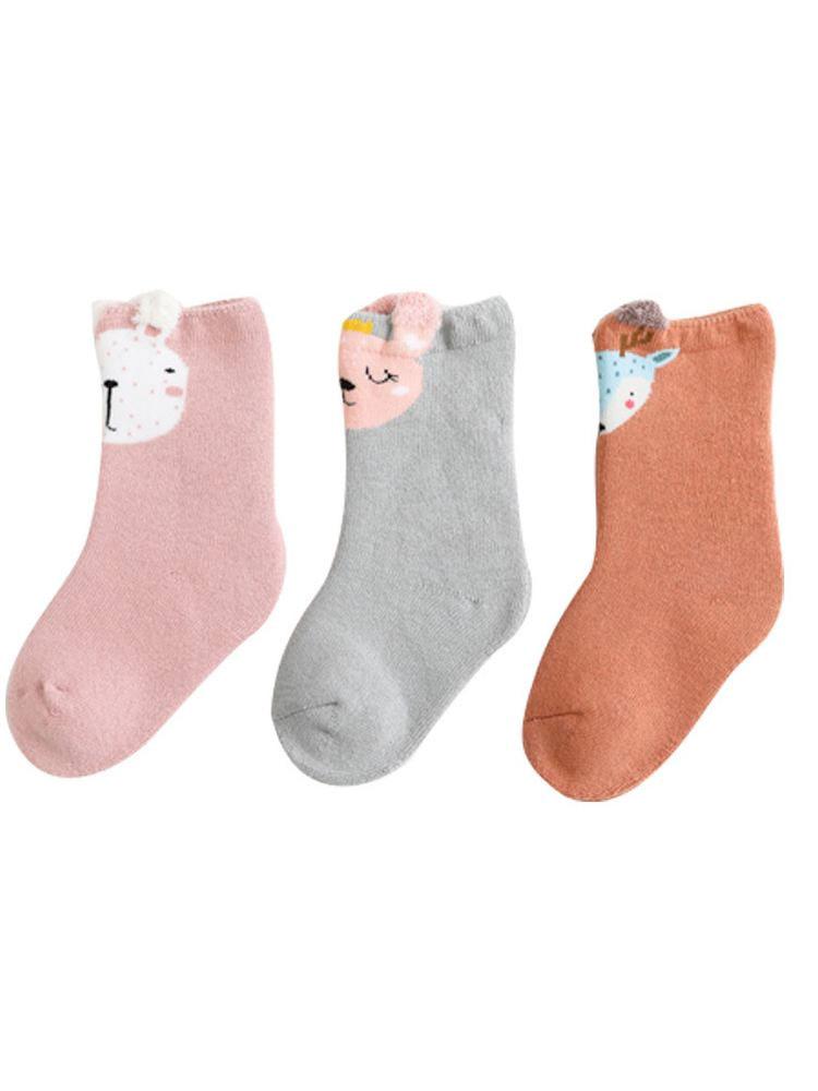 Kids Animal Ankle Socks 3 Pack - Bunny Fawn Cat - Pink Grey Tan - Stylemykid.com