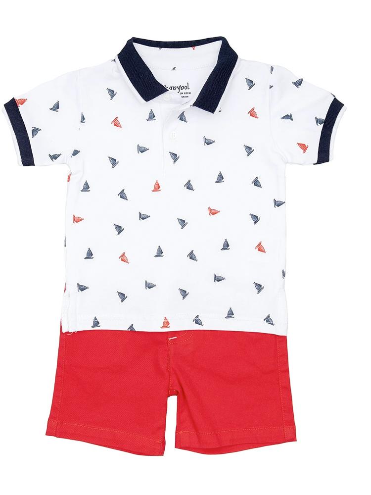 Babybol - Boys Red, White & Blue Sailing Boat Polo Shirt and Shorts Outfit - From 0 to 24 months - Stylemykid.com