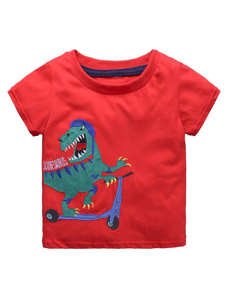 Racing Roaring Dino Short Sleeve Red T-Shirt - Stylemykid.com