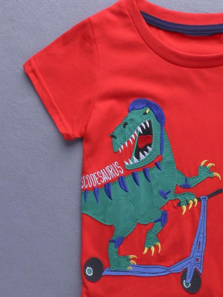 Racing Roaring Dino Short Sleeve Red T-Shirt - Stylemykid.com