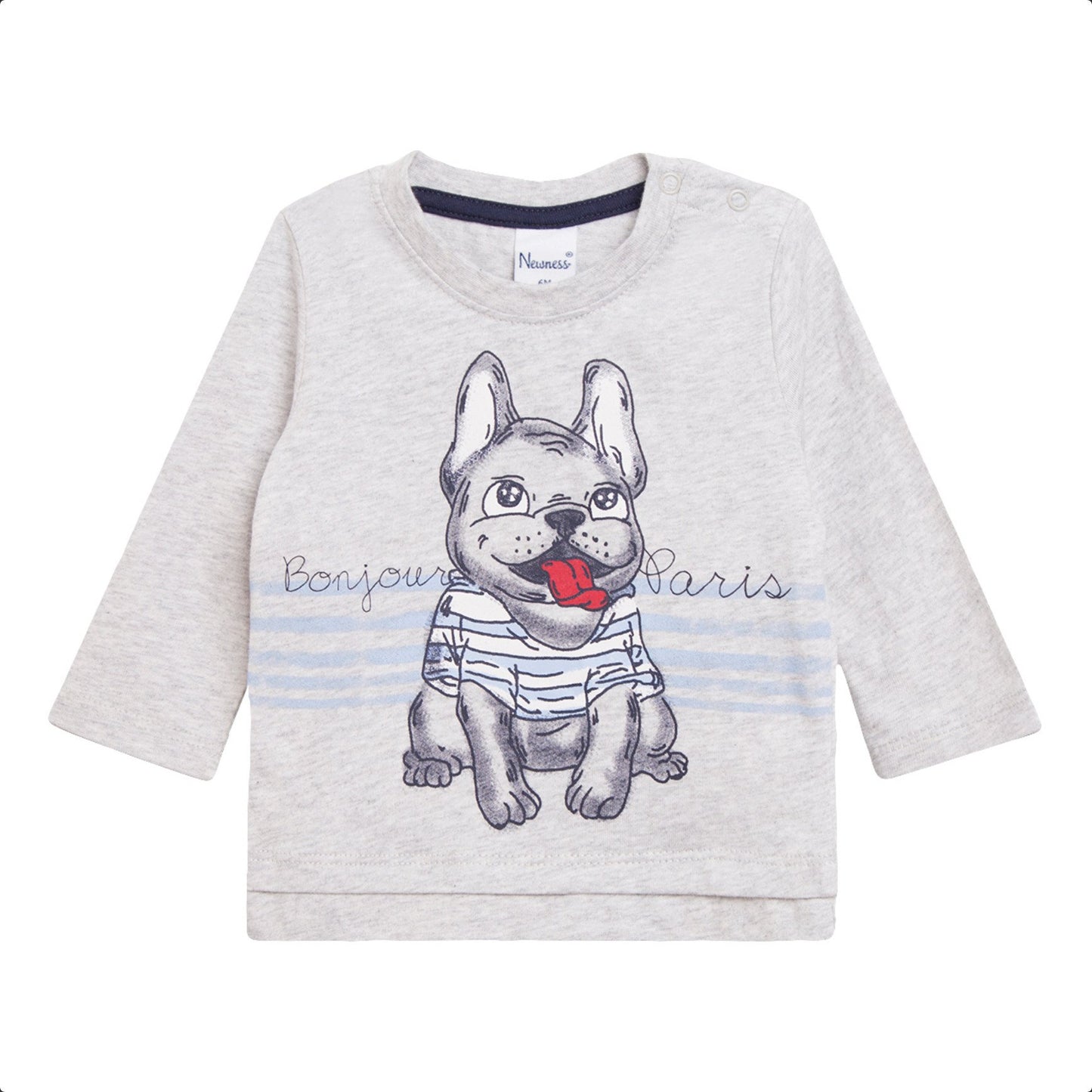 Bonjour Frenchie Bulldog - Light Grey Long Sleeve Top 9 to 12 months - Stylemykid.com