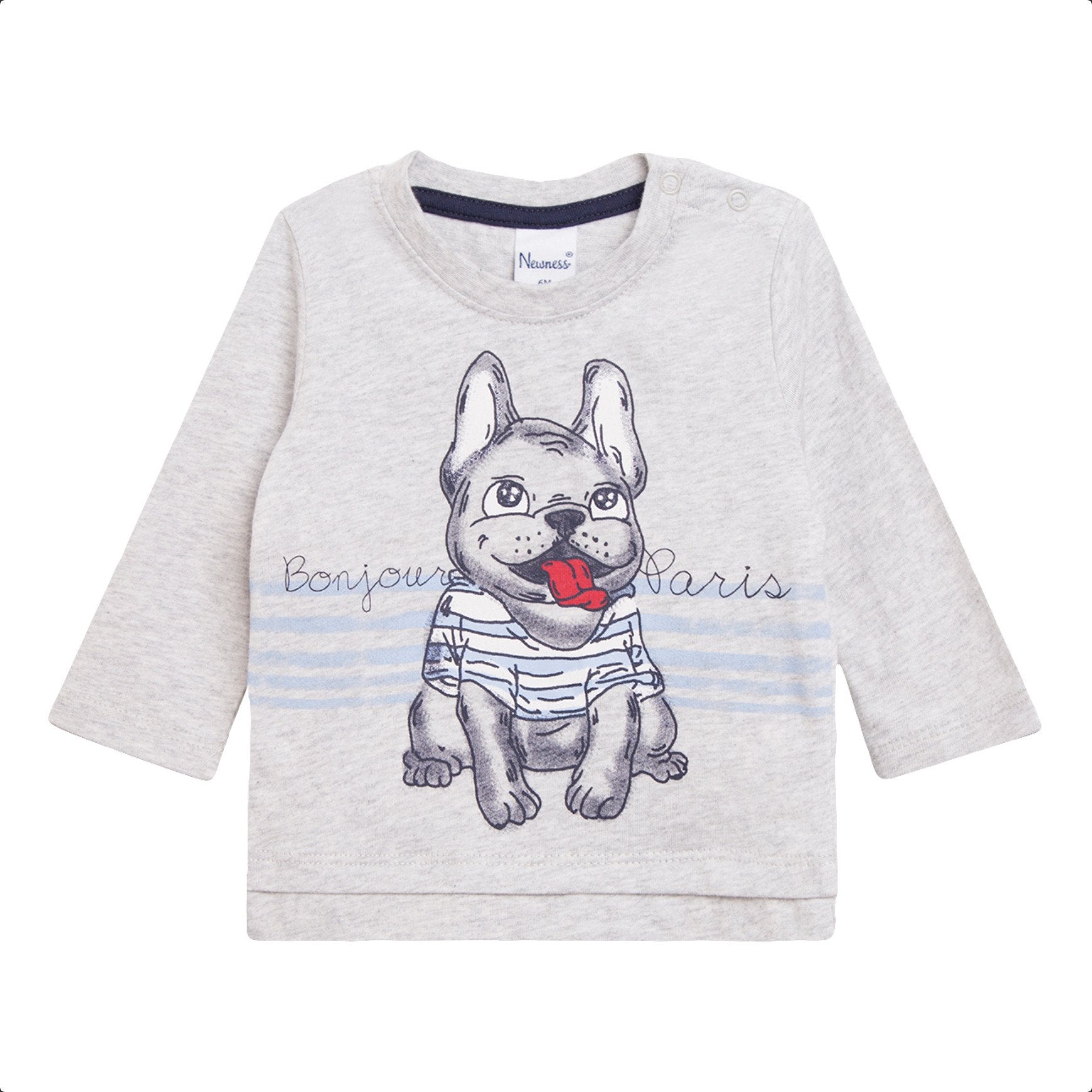 Bonjour Frenchie Bulldog - Light Grey Long Sleeve Top 9 to 12 months - Stylemykid.com