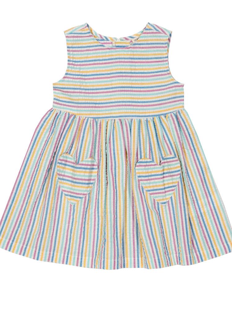 KITE Organic - Girls Seersucker Striped Heart Dress from 0-12 months - Stylemykid.com