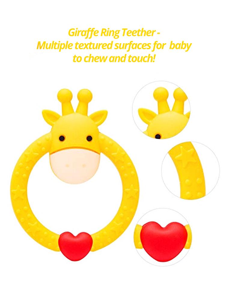 Green Giraffe Teether - Silicone Giraffe Ring Baby Teether Toy - 0 to 24 Months - Stylemykid.com
