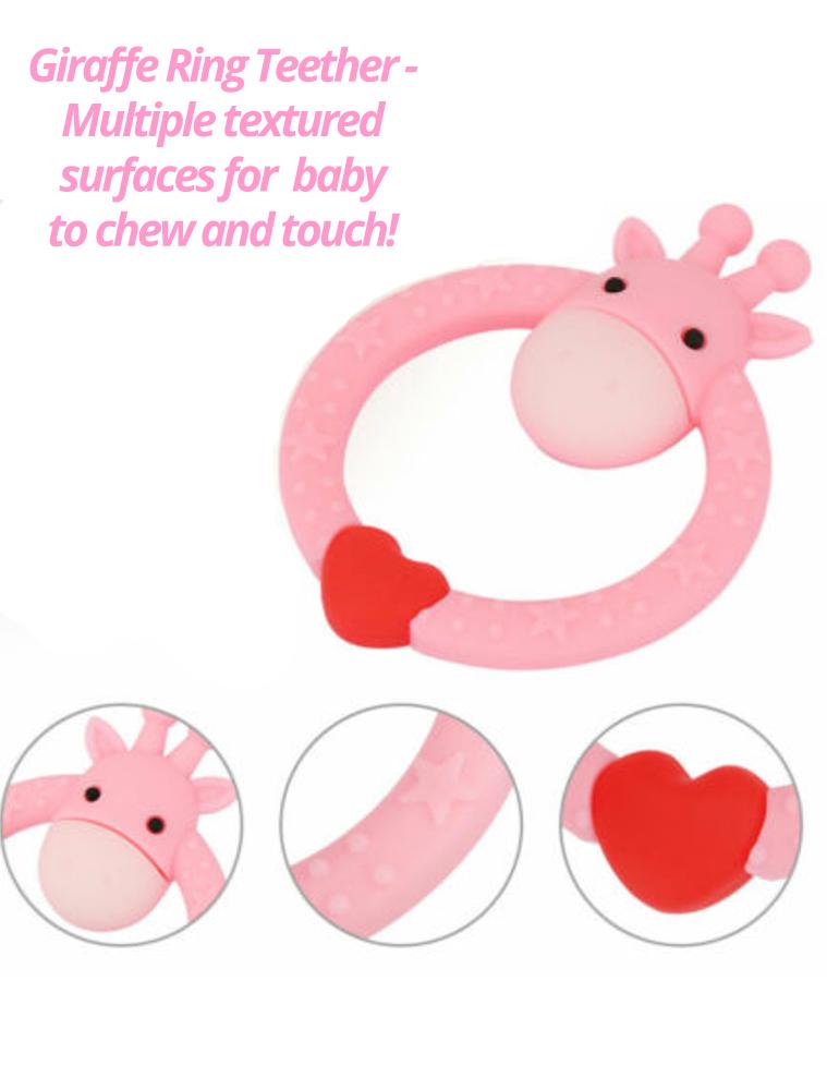 Pink Giraffe Teether - Silicone Giraffe Ring Baby Teether Toy - 0-24 Months - Stylemykid.com