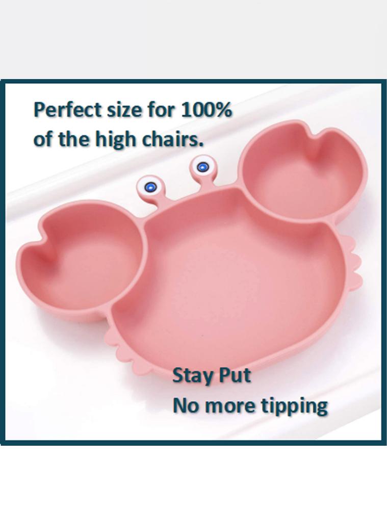 Pink Crab Plate - Silicone Suction Plate - Self Feeding Training Divided Bowl for Baby and Toddler - Stylemykid.com