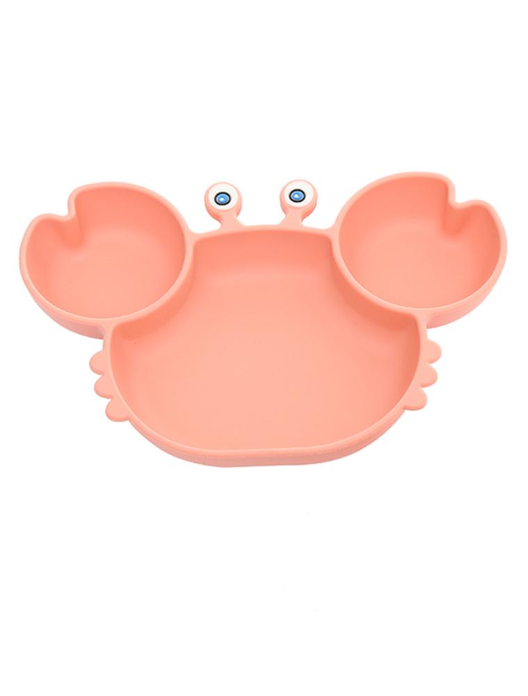 Pink Crab Plate - Silicone Suction Plate - Self Feeding Training Divided Bowl for Baby and Toddler - Stylemykid.com