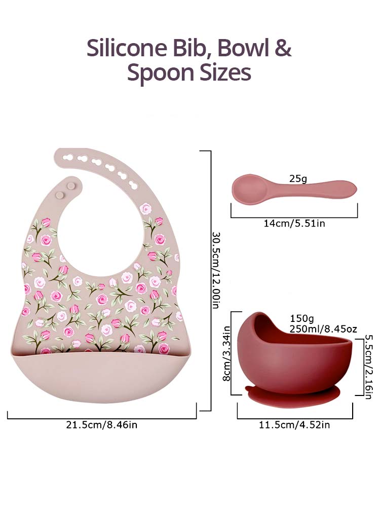 Silicone Bibs & Bowl Baby Feeding Set - Bibs X 2, Food Bowl and Spoon - Safari & Grey - Stylemykid.com