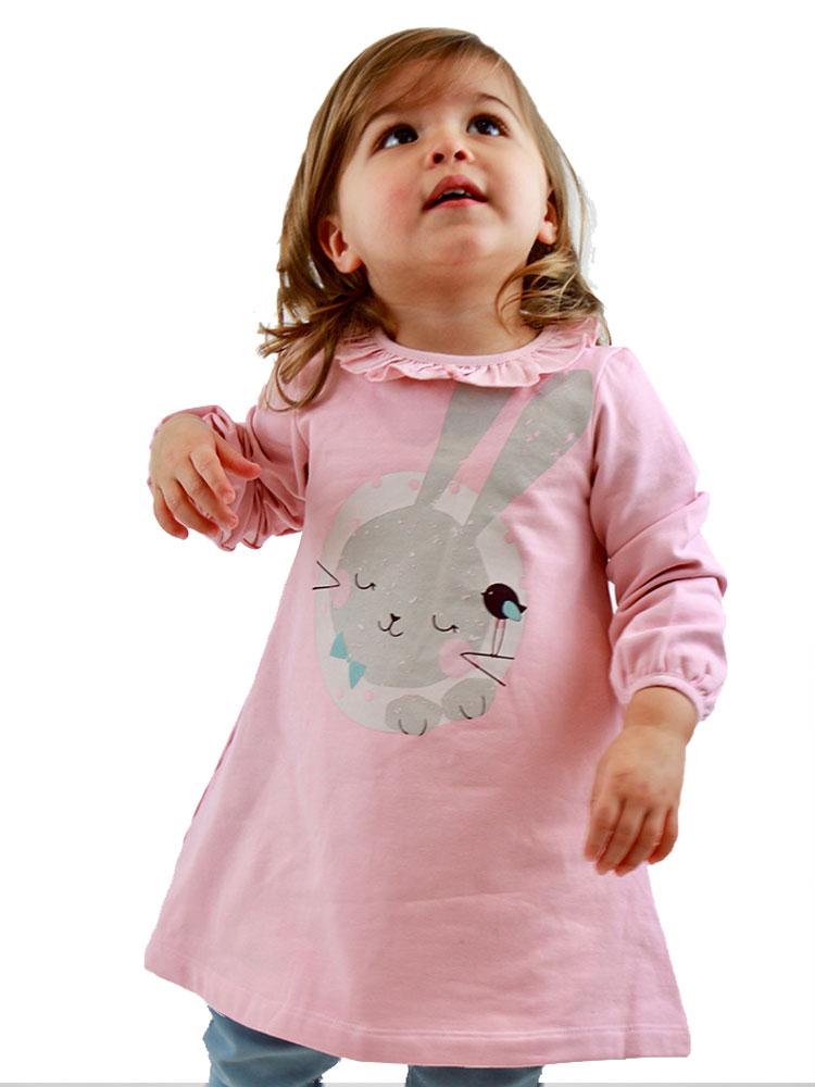 Artie - Sleeping Bunny Dress - Girls Pink Dress with Sleeping Rabbit Design - Stylemykid.com