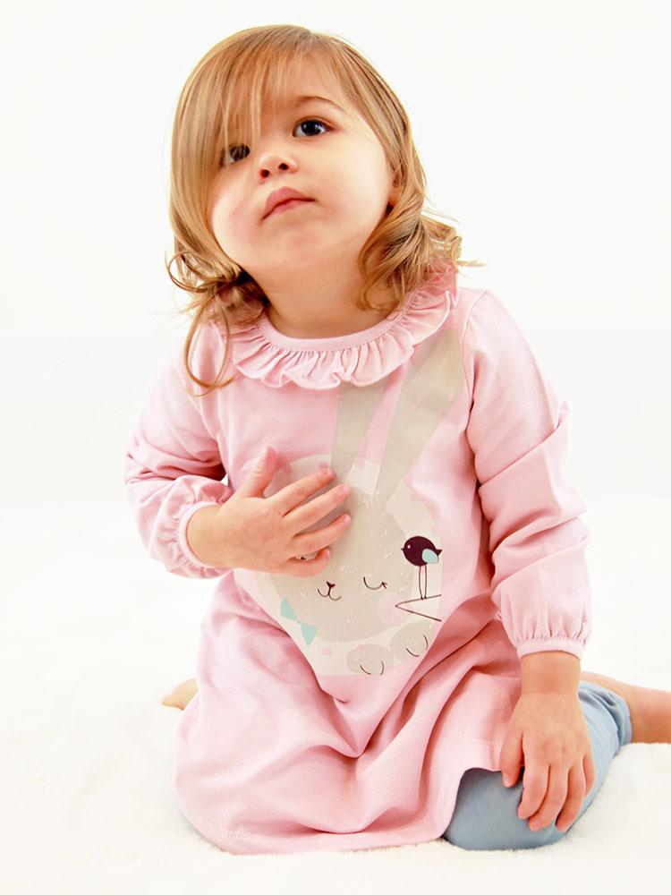 Artie - Sleeping Bunny Dress - Girls Pink Dress with Sleeping Rabbit Design - Stylemykid.com