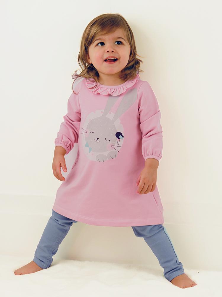 Artie - Sleeping Bunny Dress - Girls Pink Dress with Sleeping Rabbit Design - Stylemykid.com