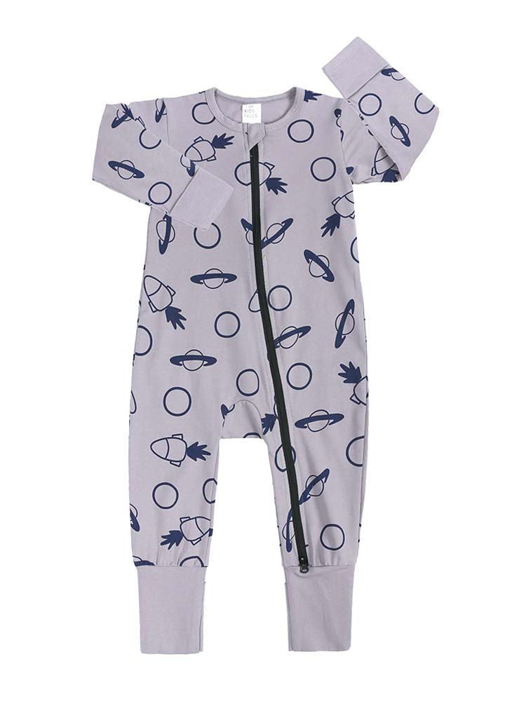 Solar System Baby Zip Sleepsuit with Hand & Feet Cuffs - Grey and Blue - Stylemykid.com