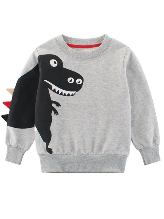 Spikes Out - Smiley T-Rex Dinosaur Boys/ Girls Sweatshirt - Grey and Black - Stylemykid.com