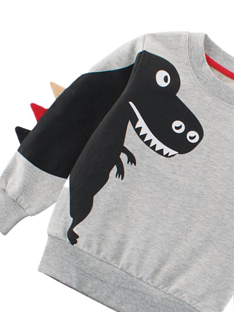 Spikes Out - Smiley T-Rex Dinosaur Boys/ Girls Sweatshirt - Grey and Black - Stylemykid.com