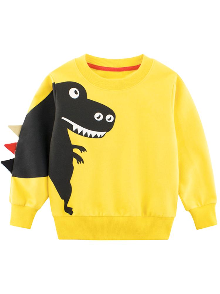 Spikes Out - Smiley T- Rex Dinosaur Boys/ Girls Sweatshirt - Yellow - Stylemykid.com