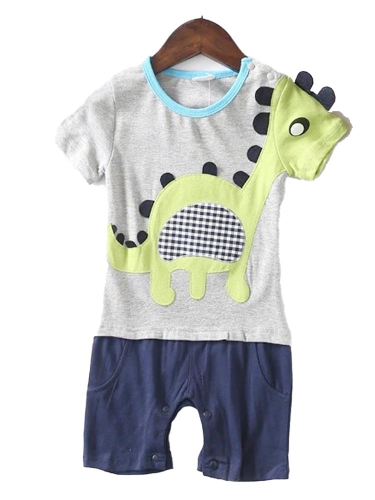 Spikey Dino Romper - Grey and Blue with Bright Dinosaur 3D Applique 6 to 12 months - Stylemykid.com