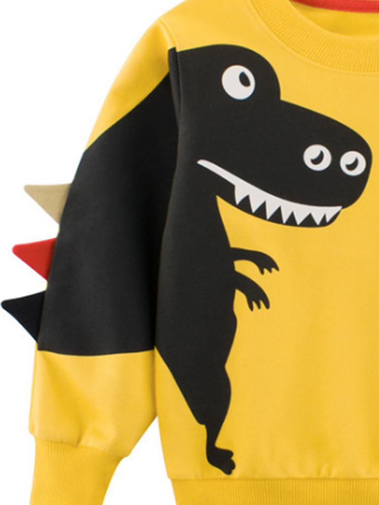 Spikes Out - Smiley T- Rex Dinosaur Boys/ Girls Sweatshirt - Yellow - Stylemykid.com