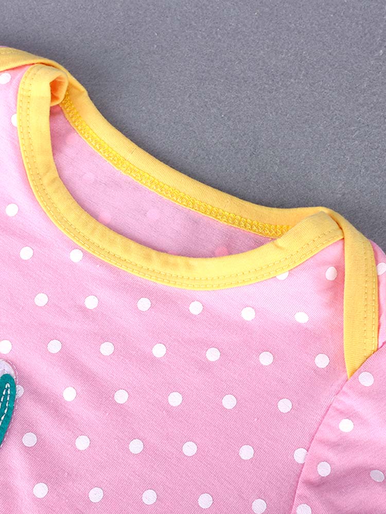 Pink Spotty Bunny Long Sleeved Girls Dress with Bunny Applique Details - Stylemykid.com