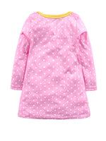 Pink Spotty Bunny Long Sleeved Girls Dress with Bunny Applique Details - Stylemykid.com