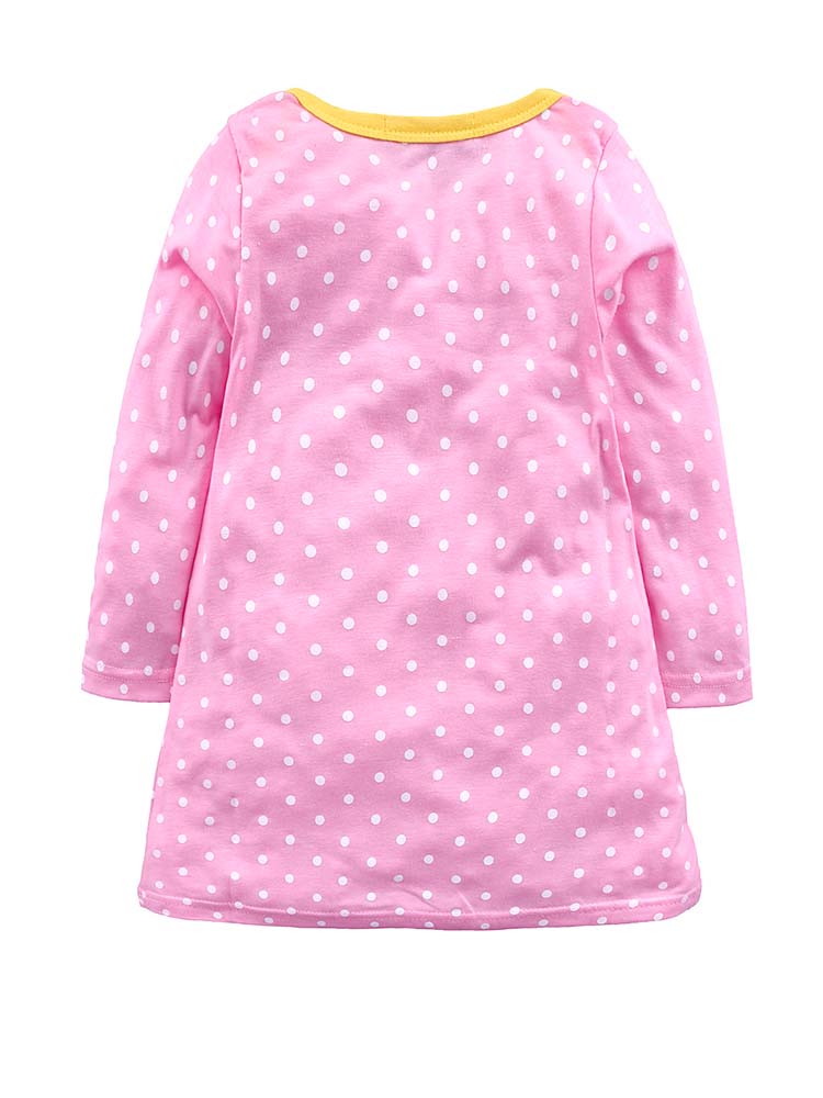 Pink Spotty Bunny Long Sleeved Girls Dress with Bunny Applique Details - Stylemykid.com