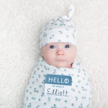 Hat And Swaddle Blanket Hello World Set For New Born By Lulujo Blueberries