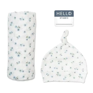 Hat And Swaddle Blanket Hello World Set For New Born By Lulujo Blueberries